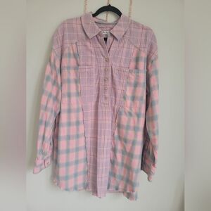 We The Free Plaid Pink Combo Shirt Size L